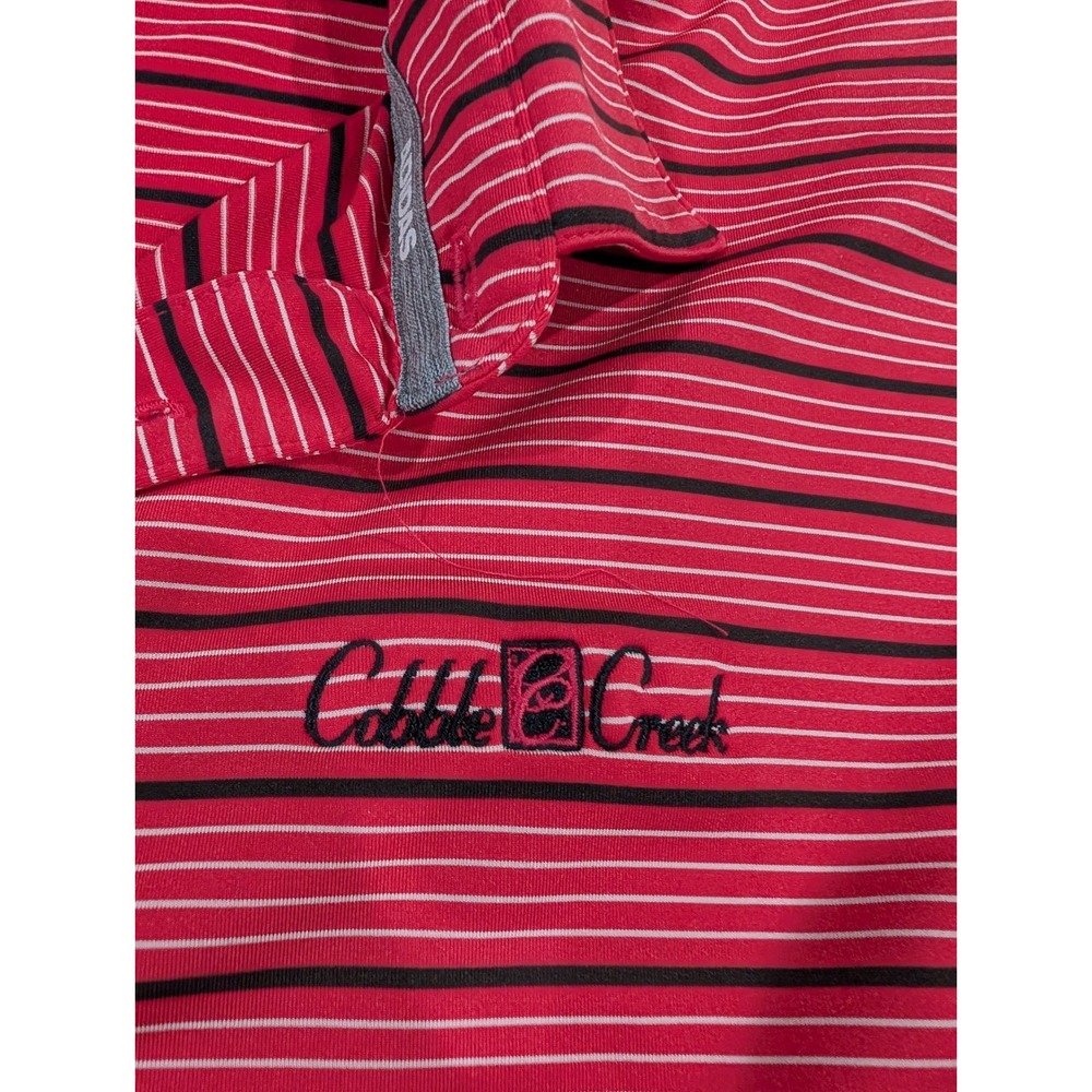 Adidas Mens Large Red Black Striped Golf‎ Polo Shirt Cobble Creek Short Sleeve - Picture 4 of 8